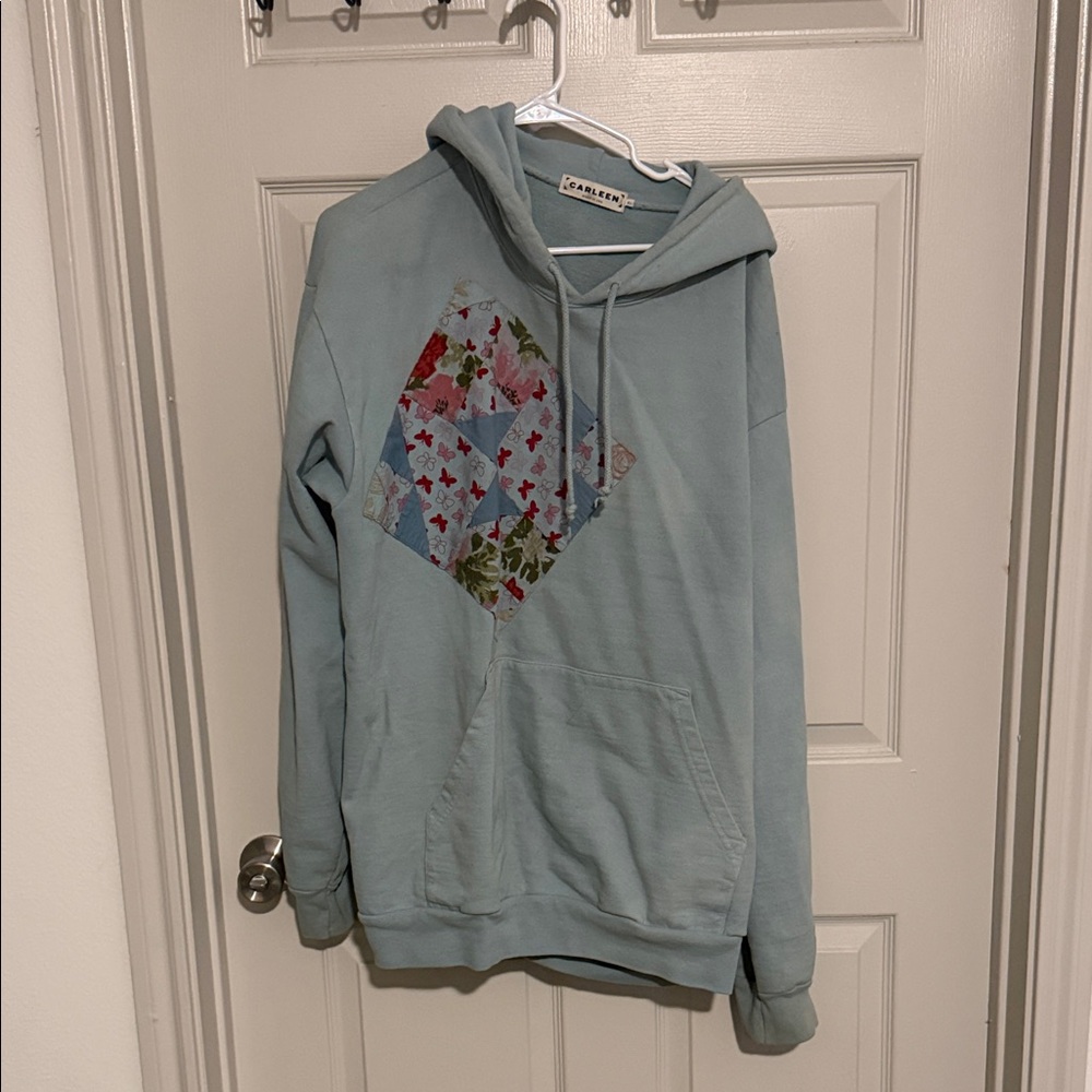 Light Blue Patchwork Diamond Hoodie Sweater by Caden Lane